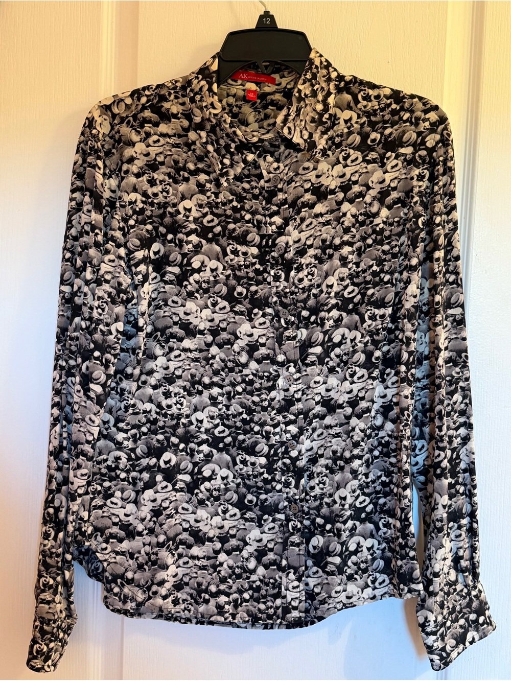 Silk Anne Klein Black/White Print Blouse Size 8/10/12 Like New